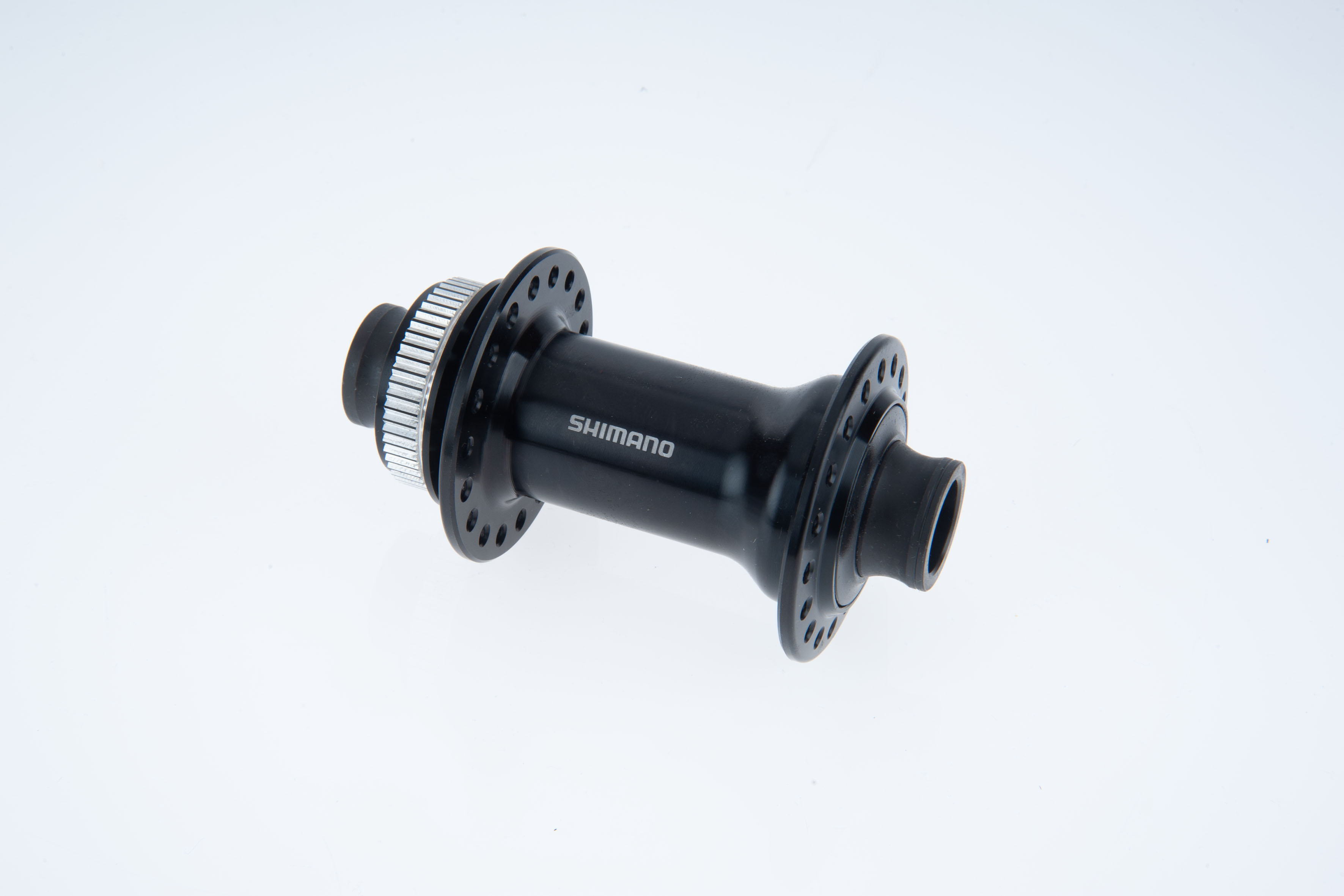 Nabe Laufrad vorne, Aluminium schwarz für Steckachsenbefestigung, Shimano HB-MT400-B, Center Lock Aufnahme